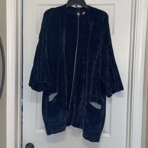 Anthropologie Moth Lily Navy Chenille Oversized Cardigan - Picture 3 of 9